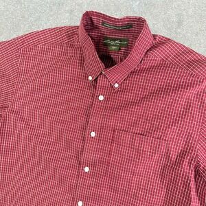 Eddie‎ Bauer Button Down Shirt Mens Large Short Sleeve Relaxed Fit Red Plaid